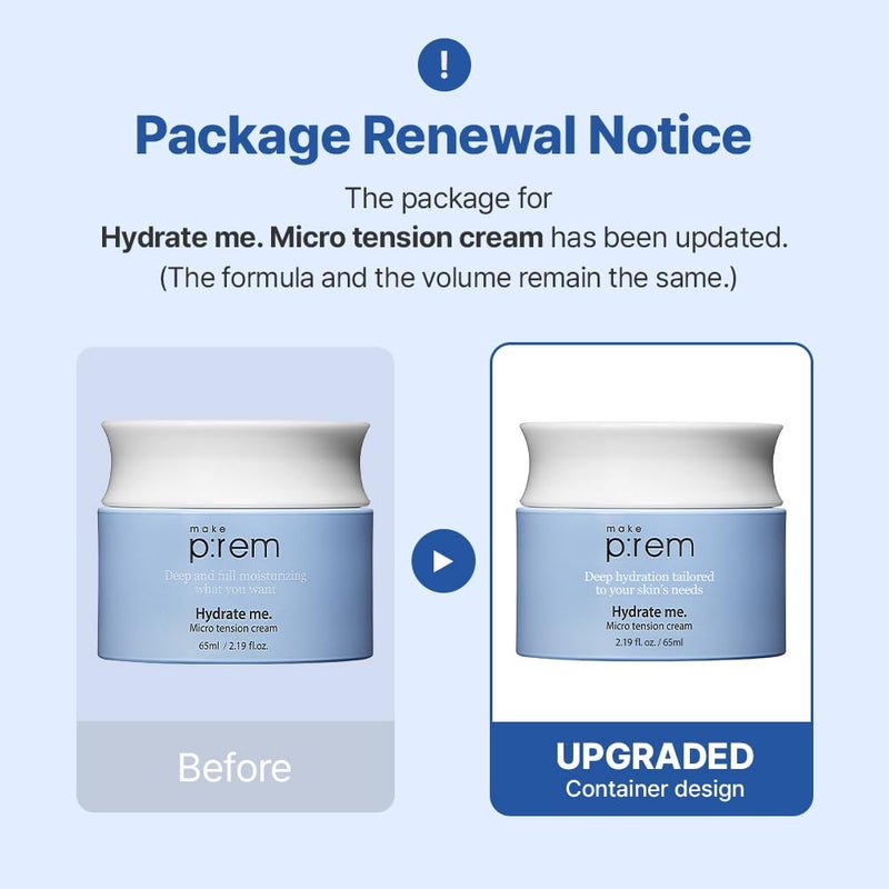 MAKEP:REM MAKE P:REM Hydrate Me. Micro Tension Cream, Moisturizing Watery Gel Type, Non-Sticky Finish Hydrating Facial Cream for Dry, Sensitive, Oily, Acne-prone Skin, Korean Skin Care, 2.19 fl. oz. (65ml) - Image 2
